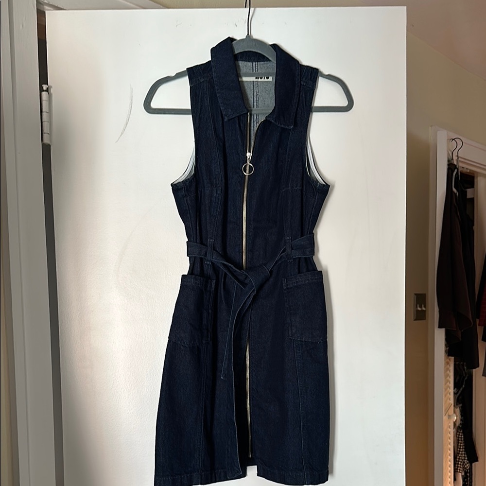 Moto Dark Denim Sleeveless Dress
